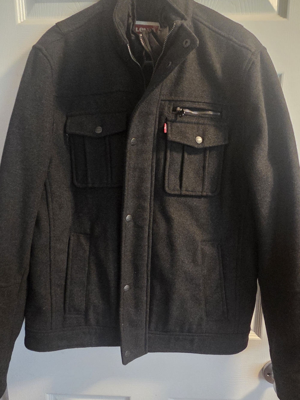 Levi's Men's Black Wool Blend Field Jacket Medium Charcoal Gray Zip Up